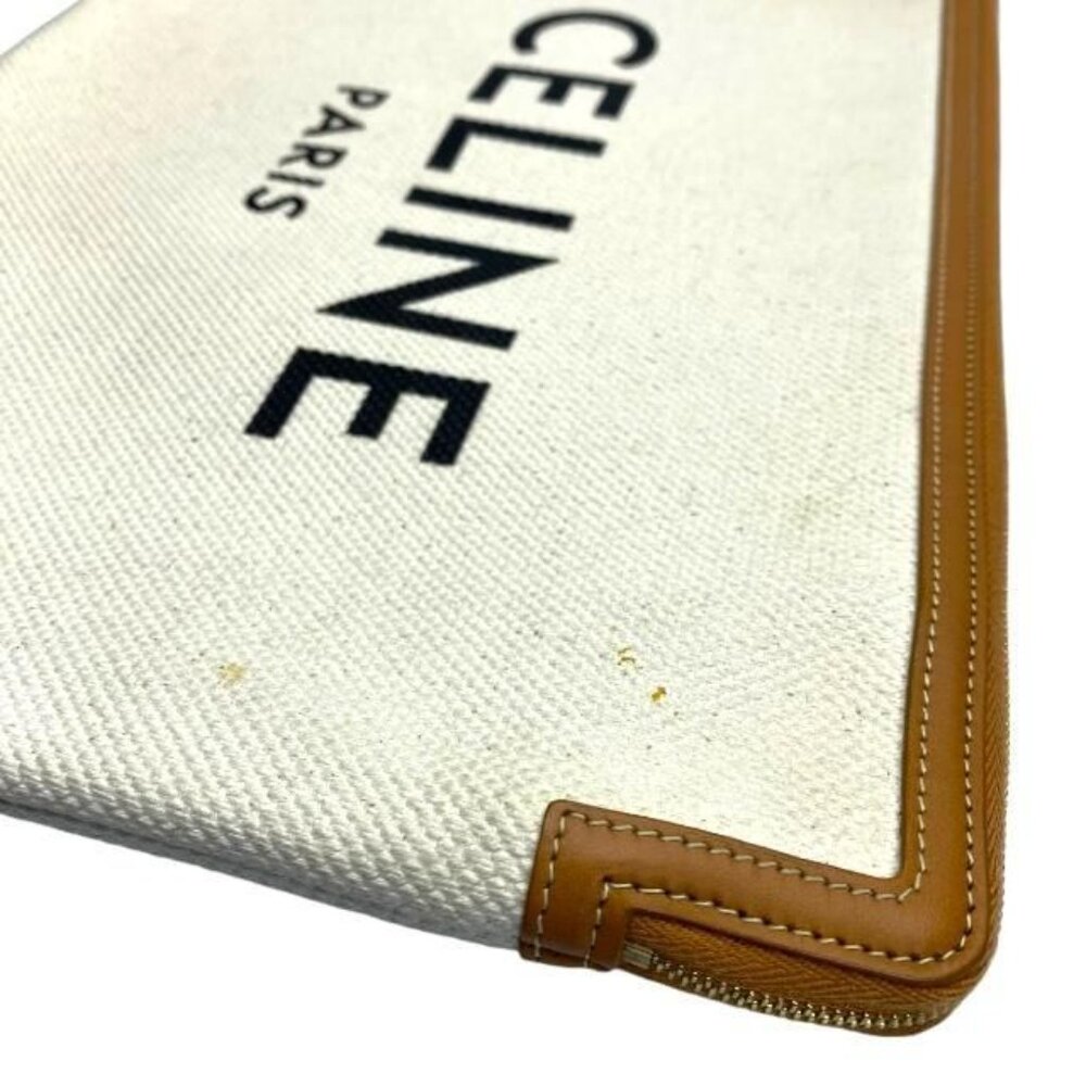 Celine Clutch Bag Second Bag Large Pouch Handbag Logo Canvas Leather Ivory - Picture 5 of 6
